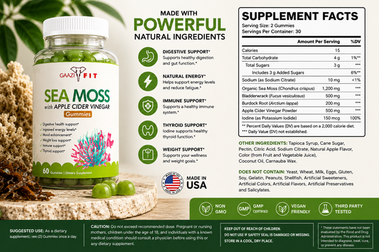 Organic Sea Moss/Apple Cider Vinegar Gummies Vegan (30 Day Supply)+Meal Plan (30-Day Total Gut Reboot System)